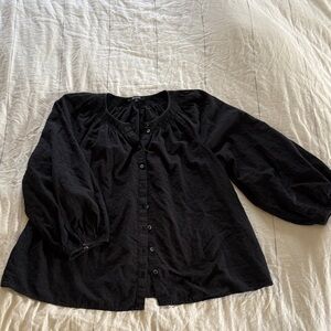 Madewell Black Button-Front Peasant Pointelle Blouse